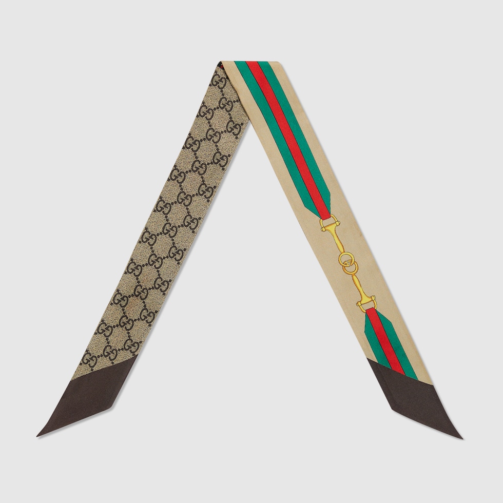 Nastro in seta stampata in marrone | GUCCI® IT