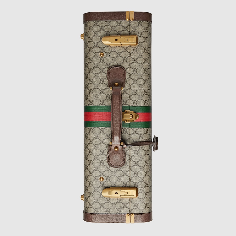 Gucci Savoy large suitcase in beige and ebony Supreme | GUCCI® US
