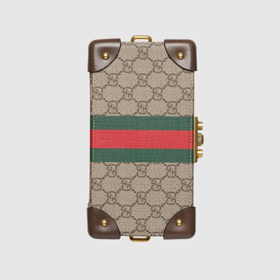 Gucci ダークブラウン ケース Gucci Savoy small rigid watch case in beige and ebony Supreme