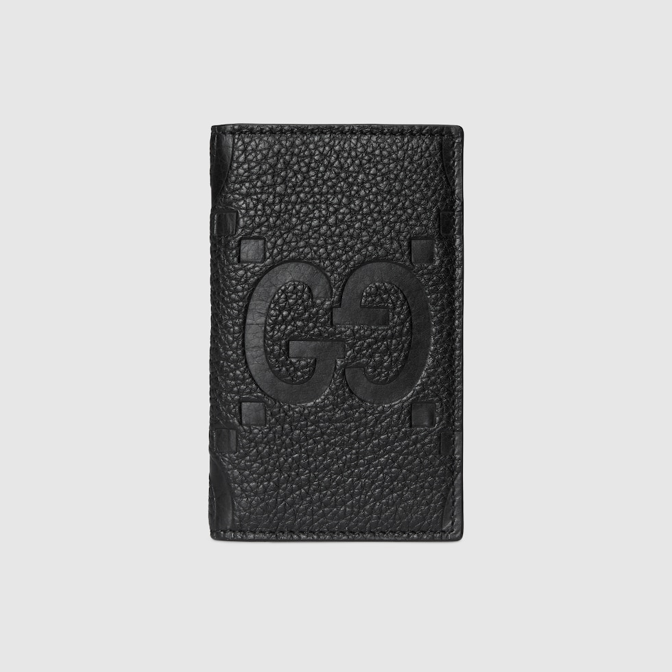 Jumbo GG card case in black leather | GUCCI® US