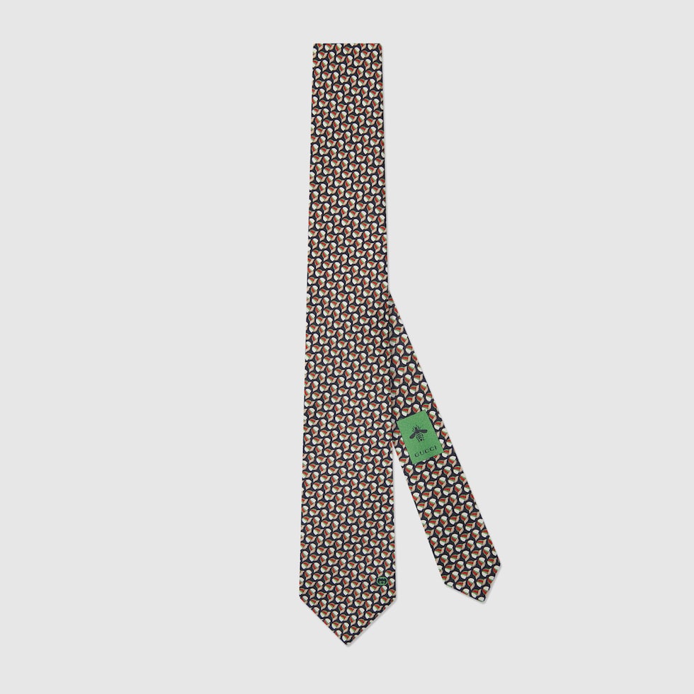 Interlocking G baseball hat print silk tie in blue and white