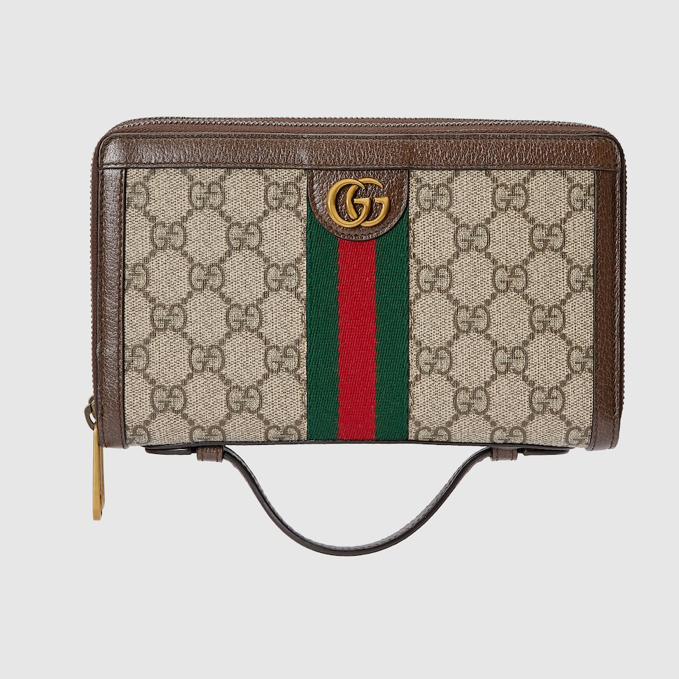 Ophidia GG travel case in beige and ebony Supreme | GUCCI® US