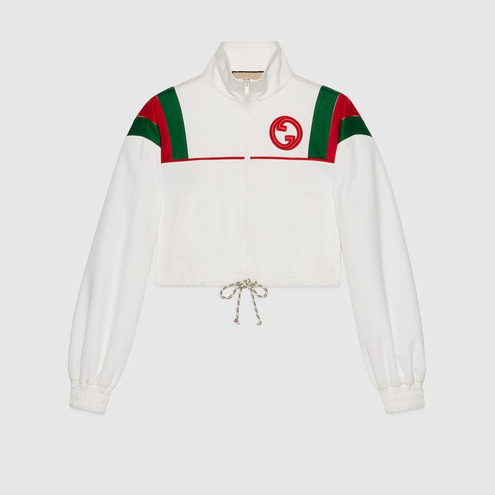 Jersey zip jacket with  stripe in white GUCCI® US
