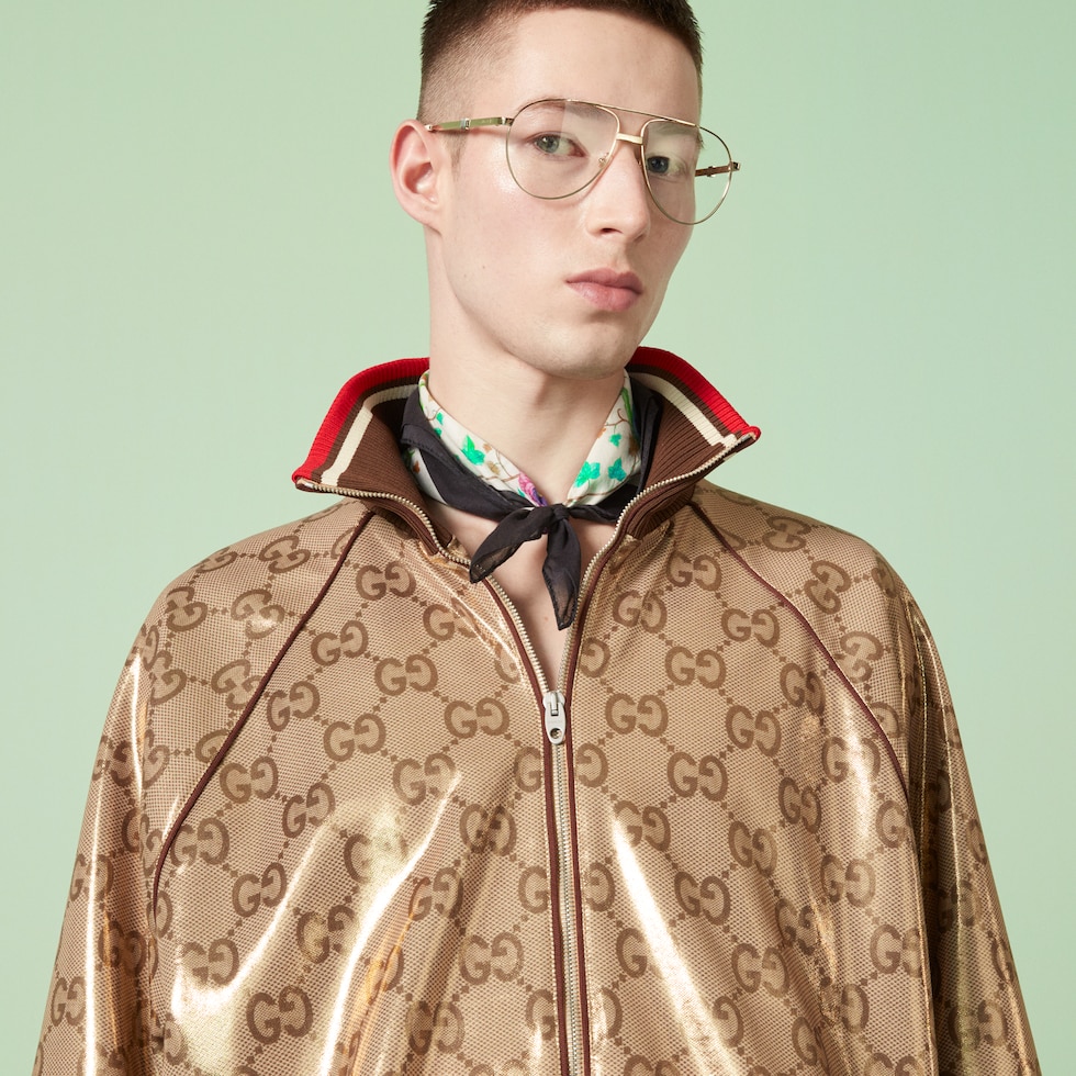 GG technical jersey zip jacket in gold | GUCCI® SG