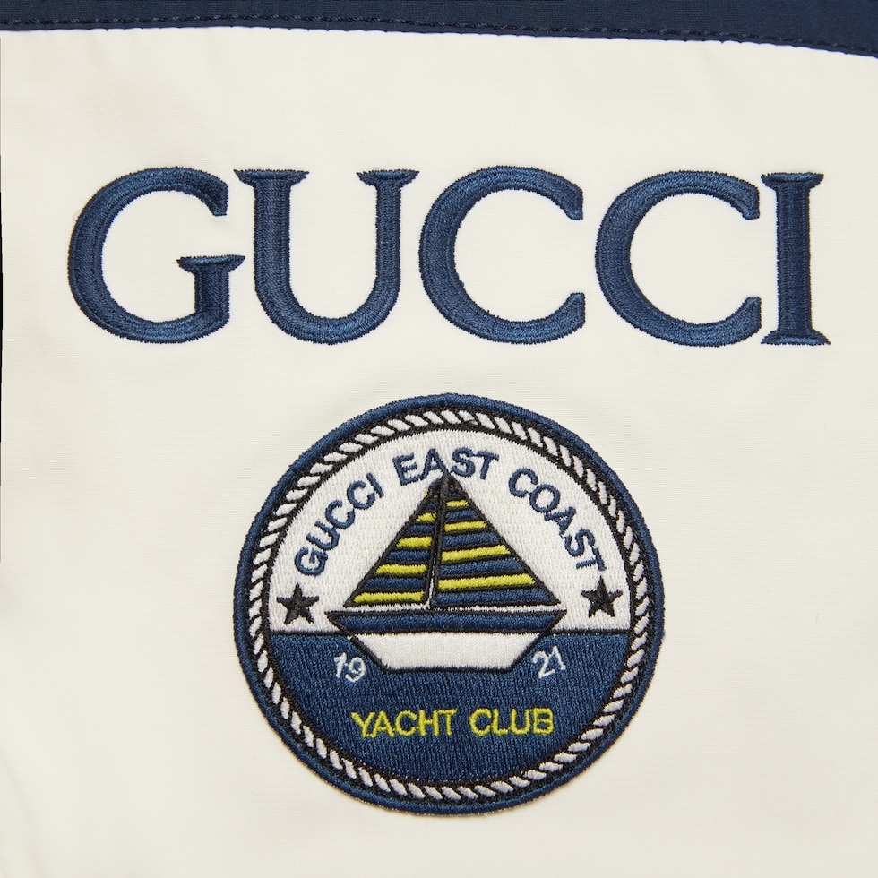 Cotton blend jacket in blue, ivory and red | GUCCI® SG