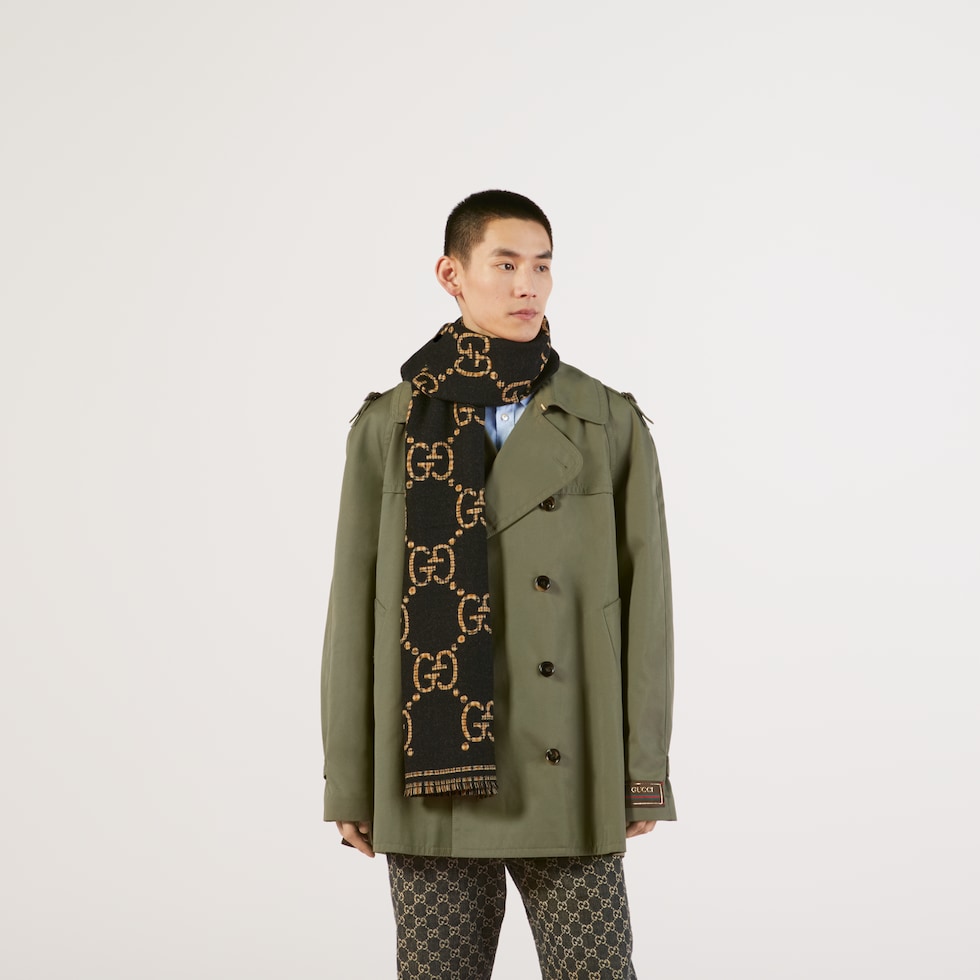 GUCCI GGパターン マフラー ネイビー×ゴールド Amazon | グッチ GUCCI マフラー リバーシブル GG柄 チェック柄