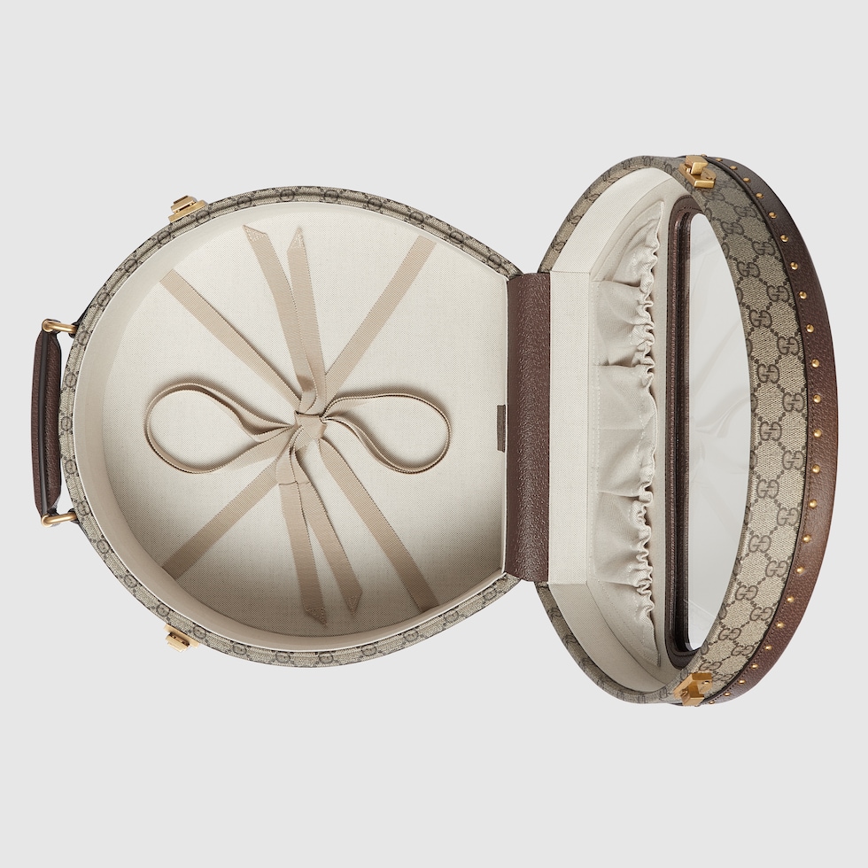 Gucci Savoy small hat box in beige and ebony Supreme | GUCCI® US