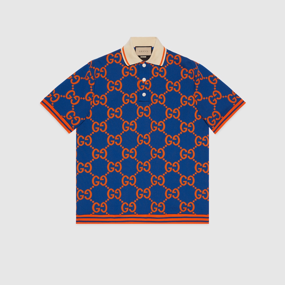 Gucci - Men - Jacquard-knit Polo Shirt Blue - L