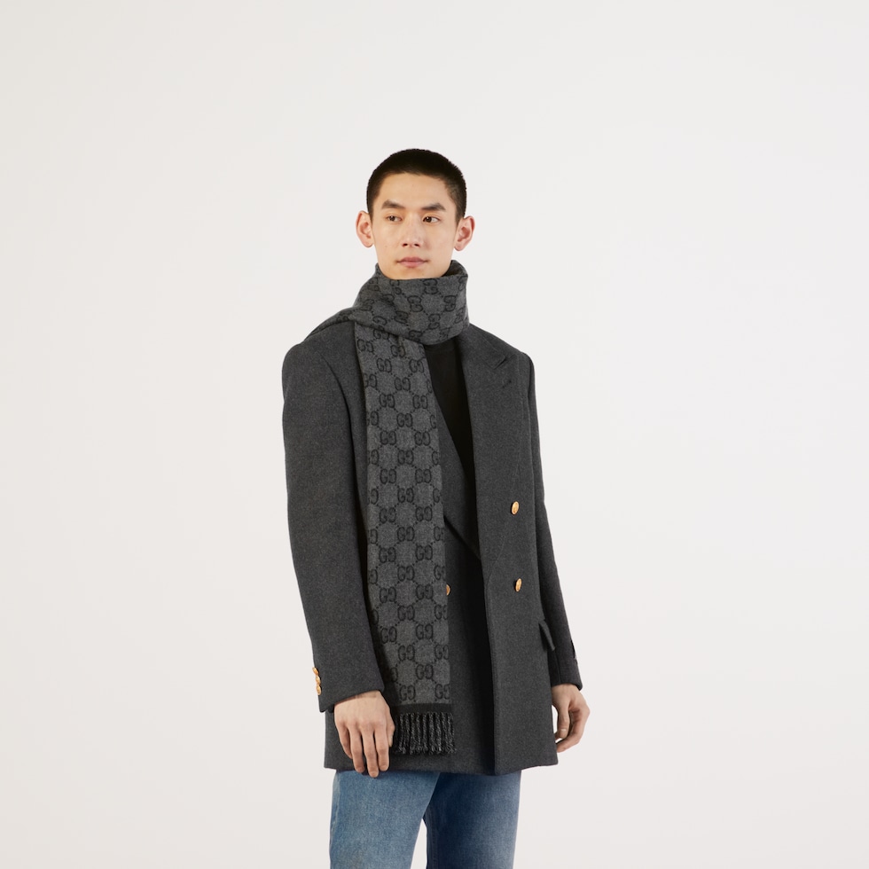 GG ウールジャカード スカーフグレー＆ブラック | GUCCI公式