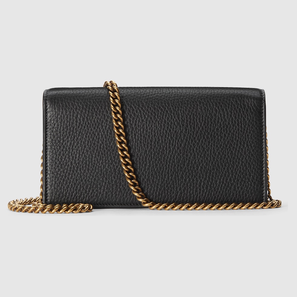 Chain wallet with Interlocking G python bow in black leather GUCCI