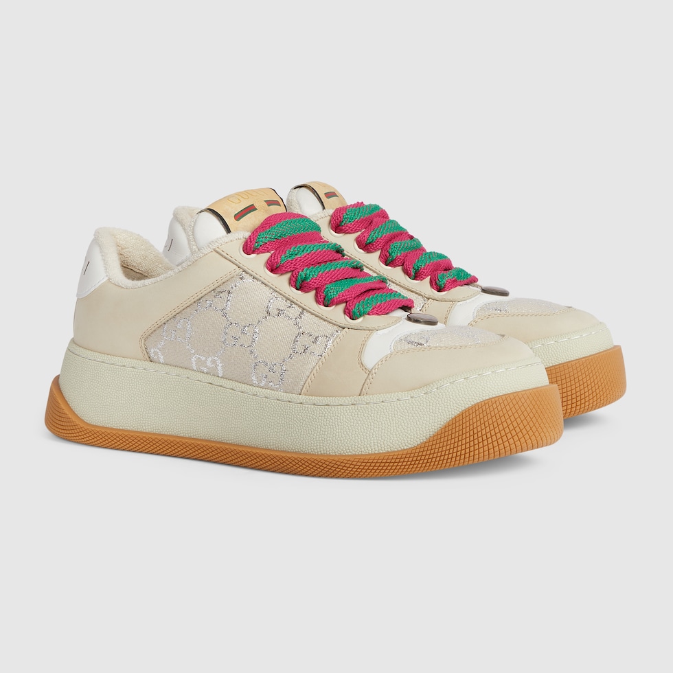 Women's Screener sneaker in white GG lamé canvas | GUCCI® US