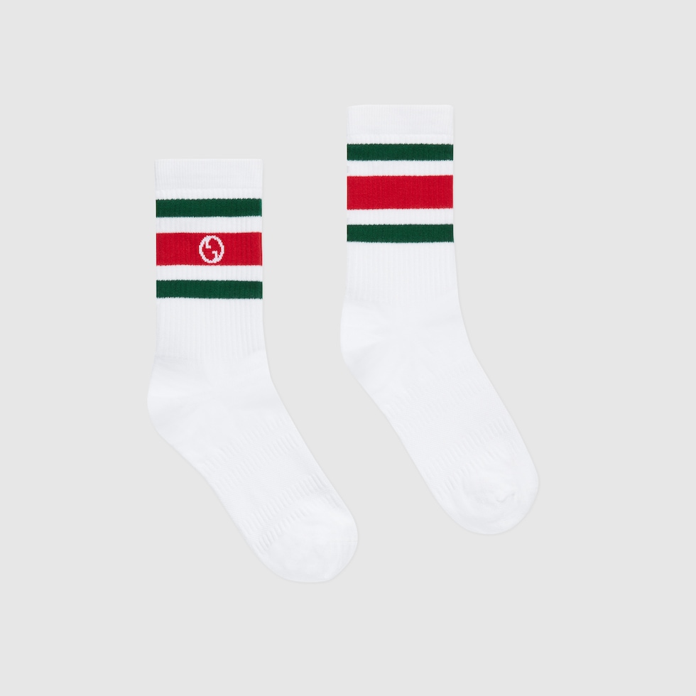 Round Interlocking G cotton socks in white | GUCCI® US