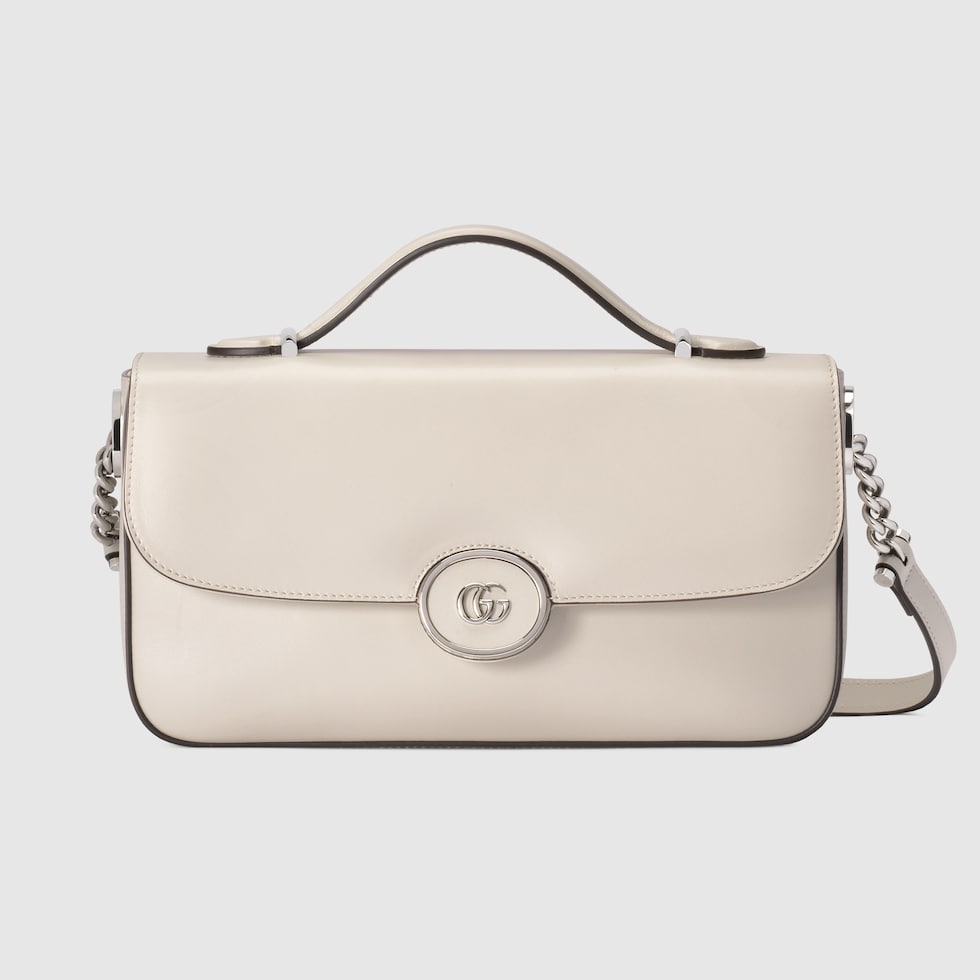 Petite GG small shoulder bag in white leather | GUCCI® SG