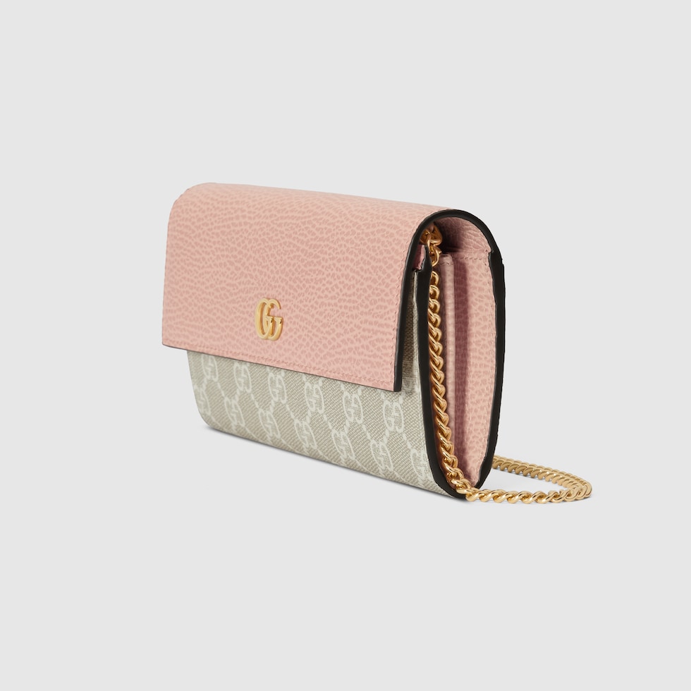 GG Marmont bi color chain wallet in light pink leather and Supreme GUCCI US
