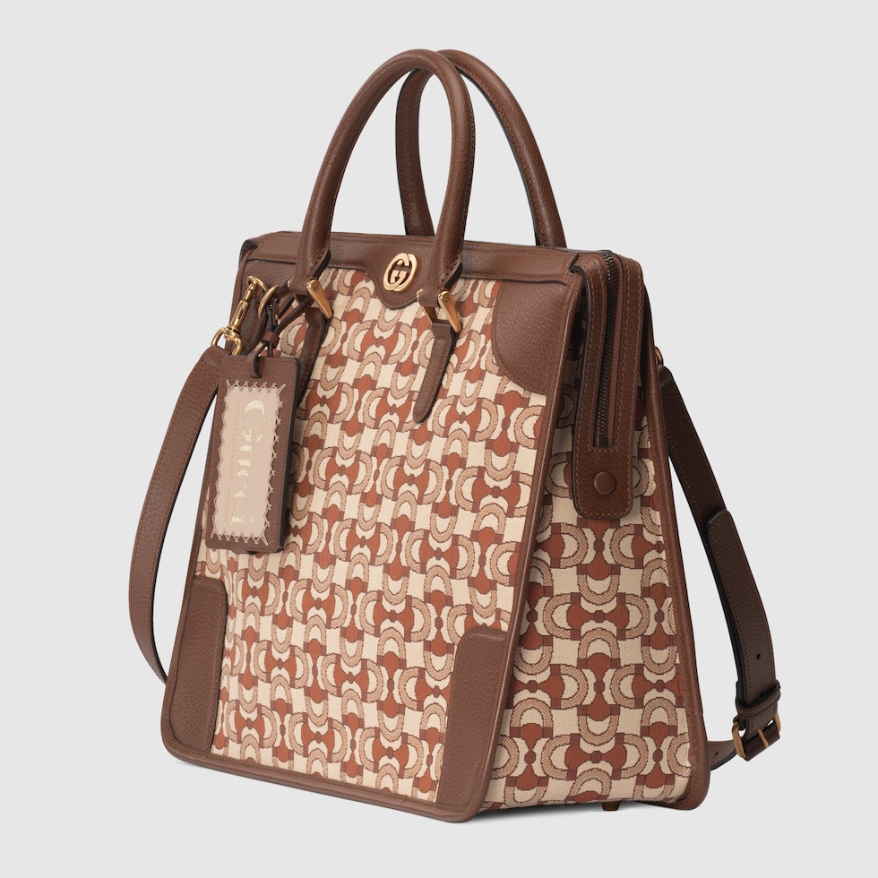 Interlocking G Horsebit jacquard briefcase in beige and dark
