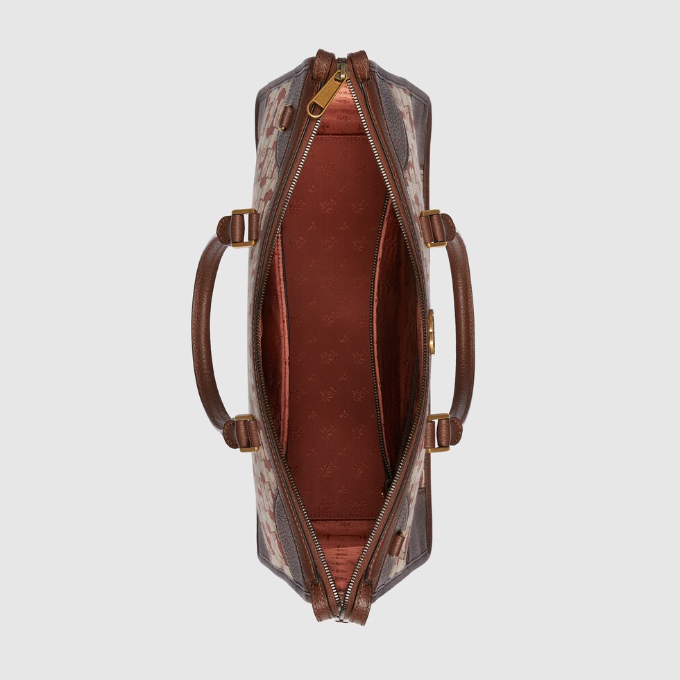 Interlocking G Horsebit jacquard briefcase in beige and dark