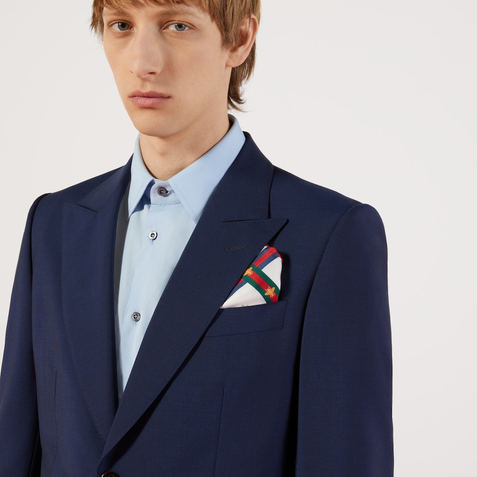 GUCCI　 パターン シルク ポケットスクエア White Silk Bee Pattern Pocket Square | GUCCI® US