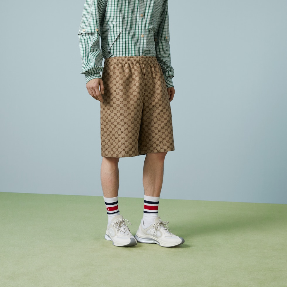 GG Supreme亚麻短裤in 米色和乌木色| GUCCI® FR