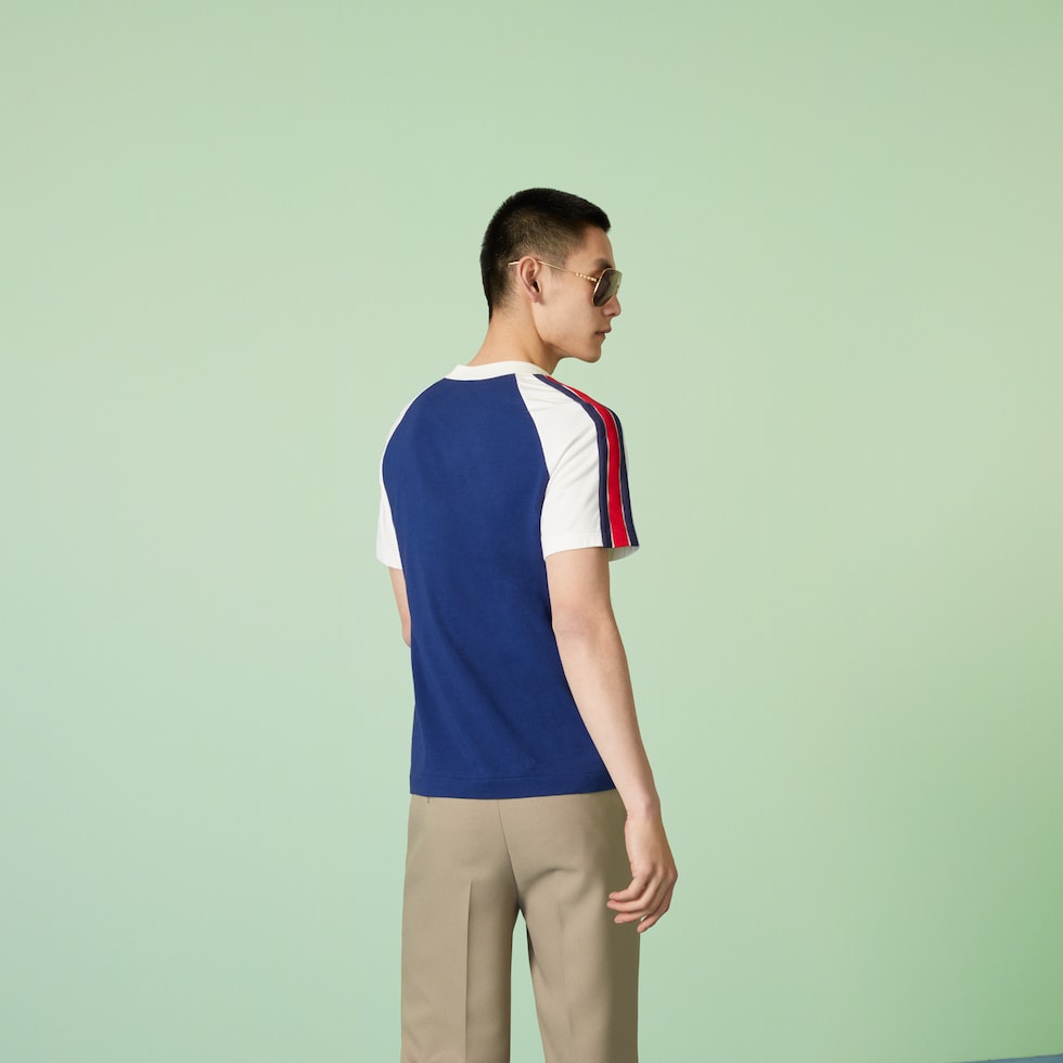GUCCI ハート刺繍パッチ付きコットンジャージーTシャツ パッチ付き コットンジャージー Tシャツブルー＆ホワイト