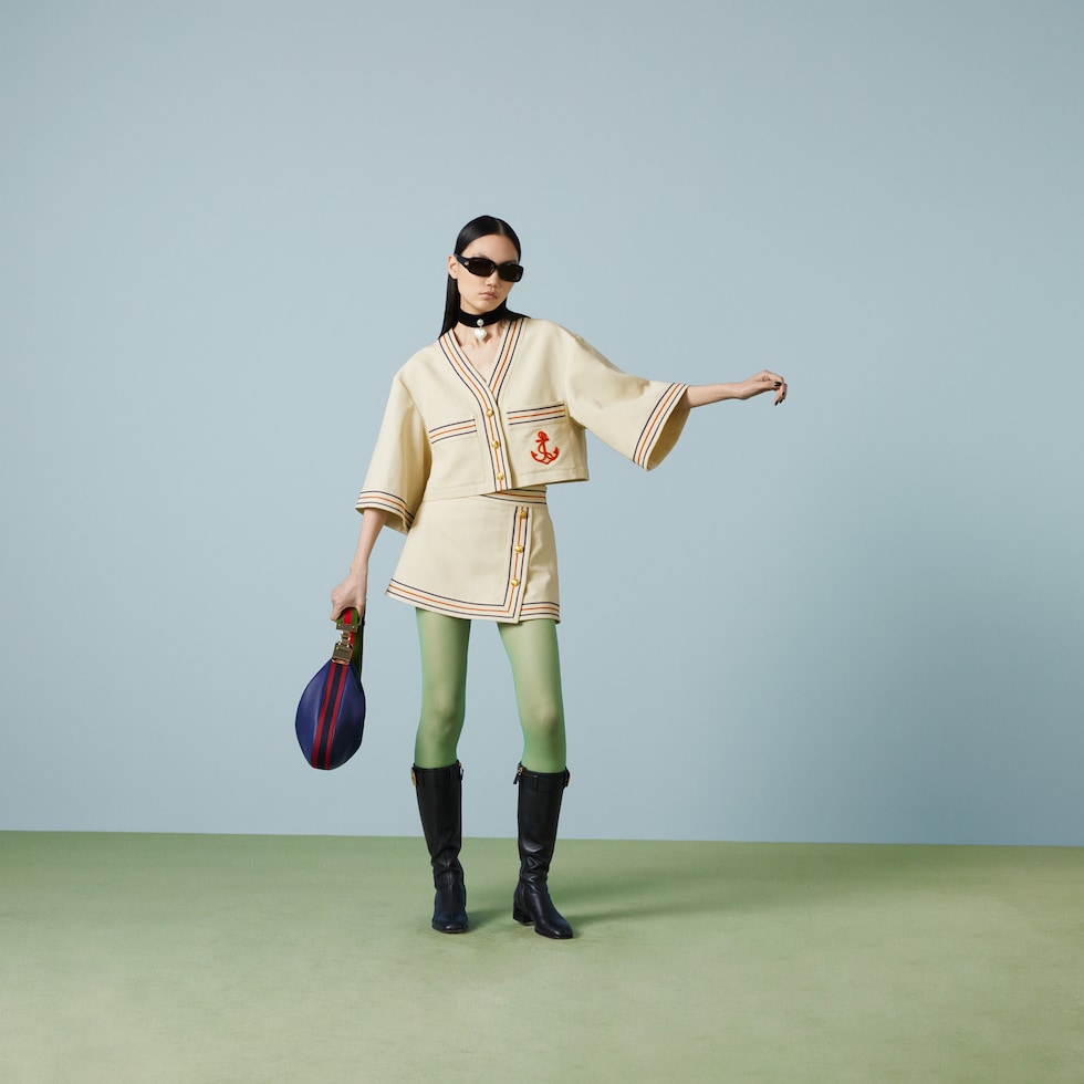 GUCCI 巻きスカート Cotton linen wrap skirt in ivory | GUCCI® SG