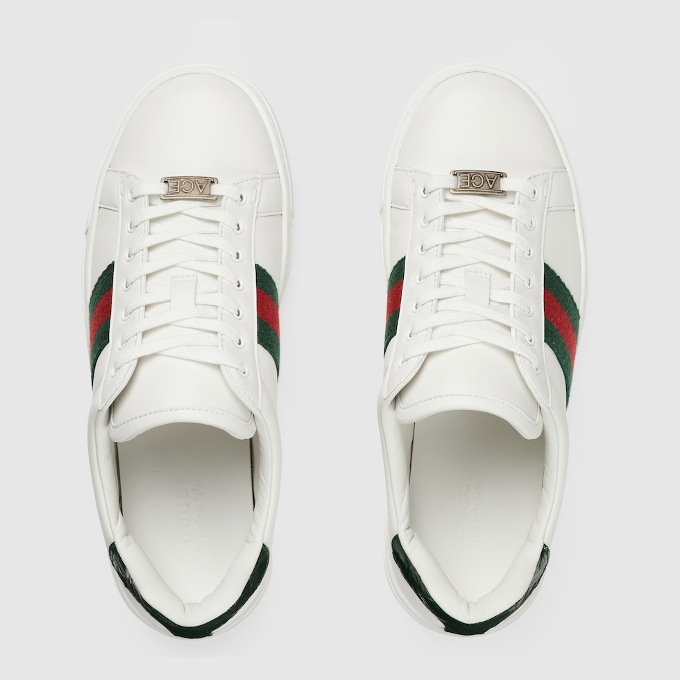 Zapatilla Ace con tribanda Web para mujer en piel blanca GUCCI ES