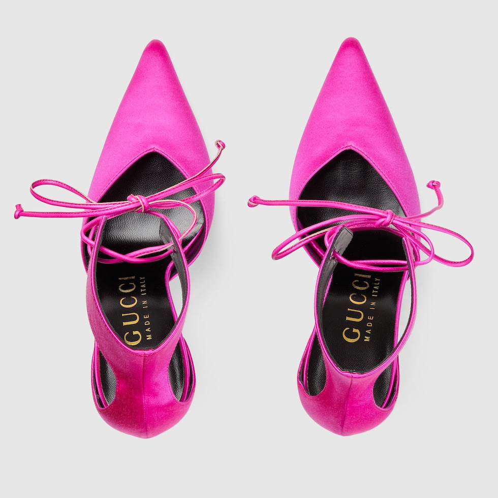 Women's lace-up pumps in fuchsia satin | GUCCI® SG