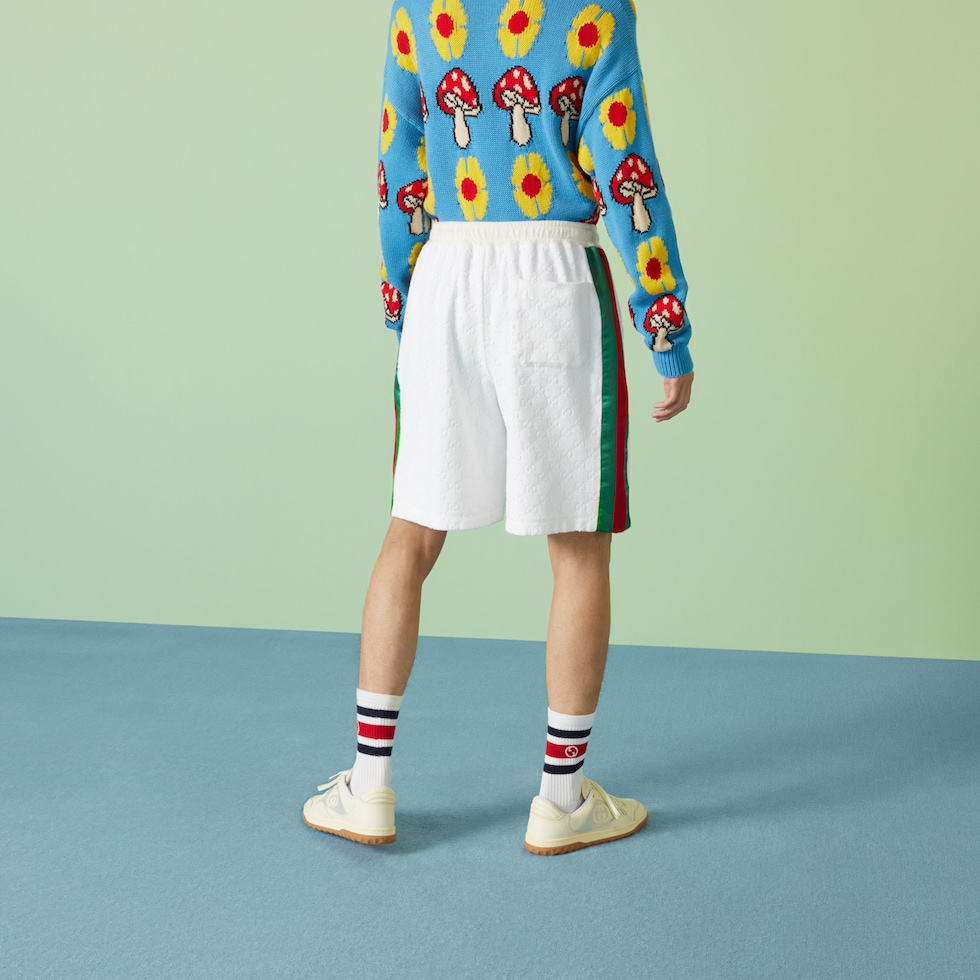 GG cotton terry cloth shorts with Web detail in white GUCCI US