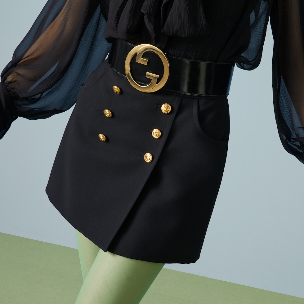 Wool silk crêpe skirt in black | GUCCI® US