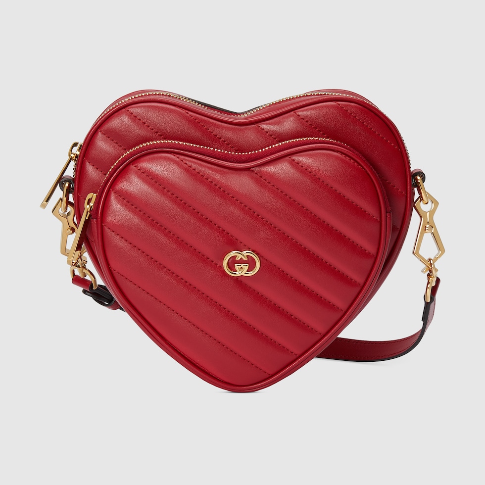 Mini Schultertasche in Herzform mit GG in rotes Leder GUCCI BE
