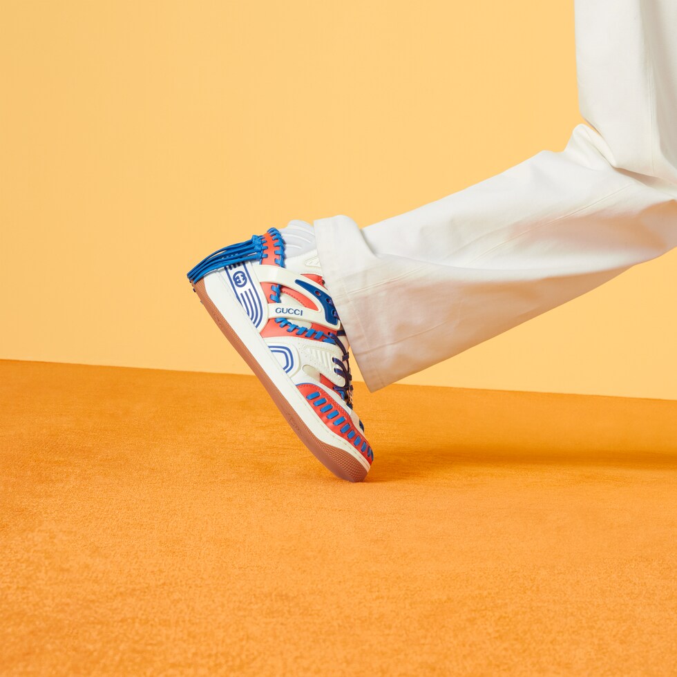 Astros™ men's Gucci Basket sneaker in white and orange Demetra GUCCI® NL