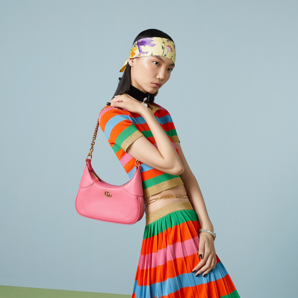 Aphrodite small shoulder bag in pink leather | GUCCI® SG