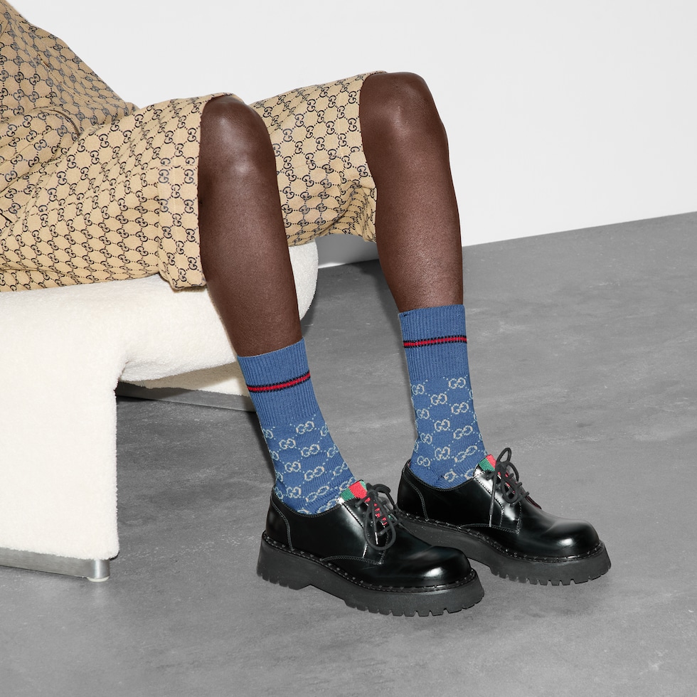 GG cotton blend socks in blue and beige | GUCCI® US