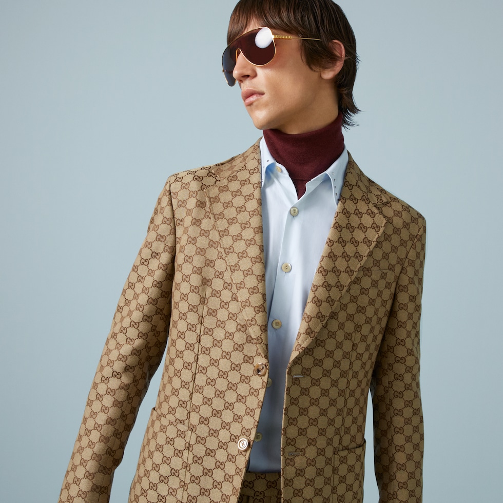 Chaqueta formal de lona GG mezcla de lino incamel y ebano GUCCI MX