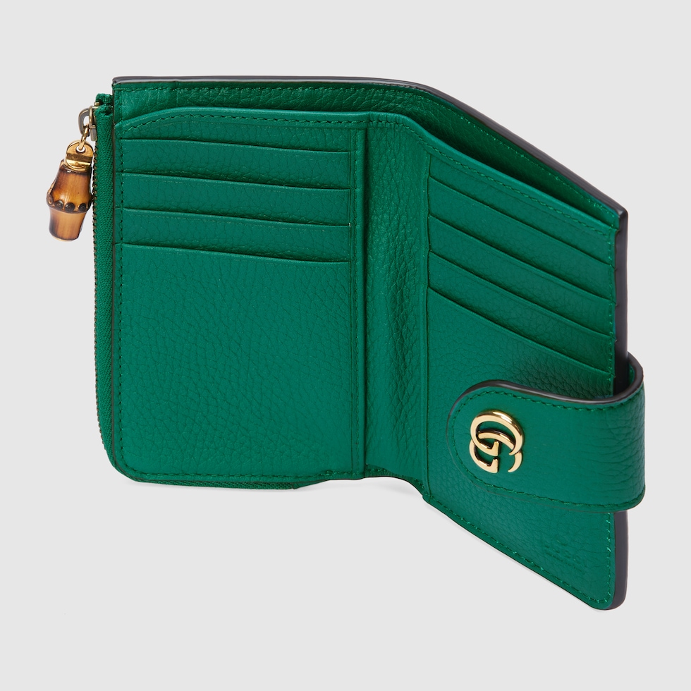バンブー付き ダブルG ミディアム ウォレット ・エメラルドグリーン