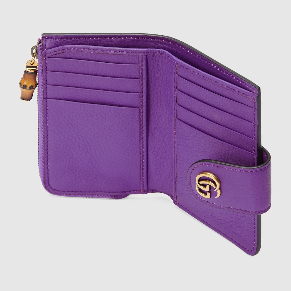 Medium Double G wallet with bamboo in purple leather | GUCCI® SG