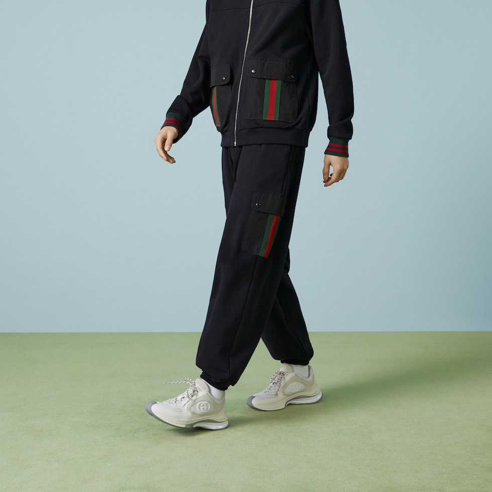 GＵＣＣＩランニング　コットン100% Cotton jersey jogging pant with Web in black | GUCCI® US
