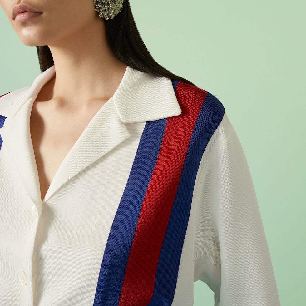 Fine viscose top with Web in ivory | GUCCI® SG