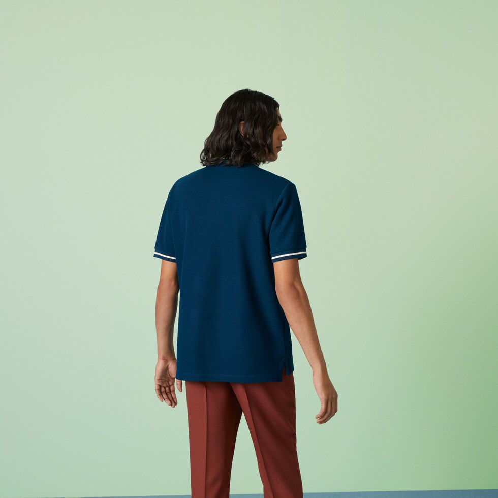 Wool cotton jersey polo shirt in dark blue | GUCCI® GR 