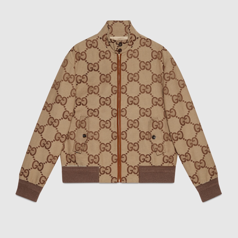 Jumbo GG canvas jacket in beige and ebony | GUCCI® US