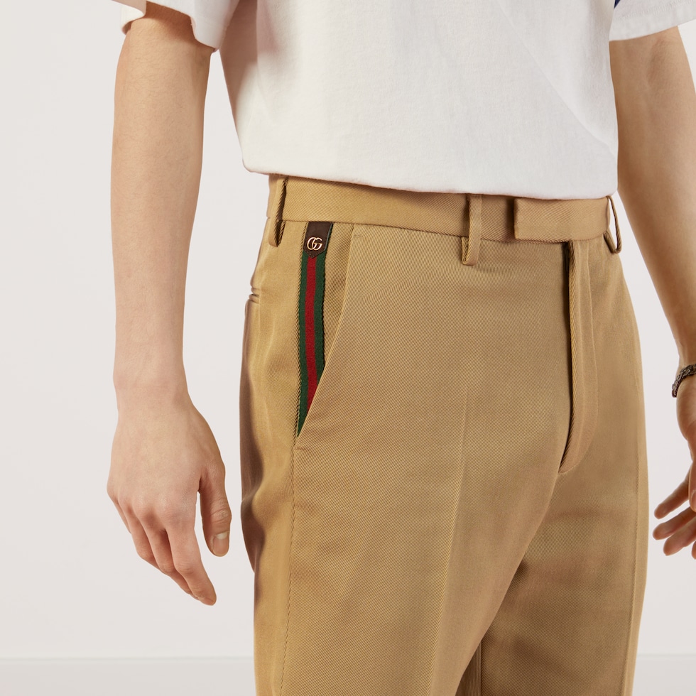 【NEIGHBORHOOD】ANKLE PANTS Cotton ankle pant with Web in light brown | GUCCI® US