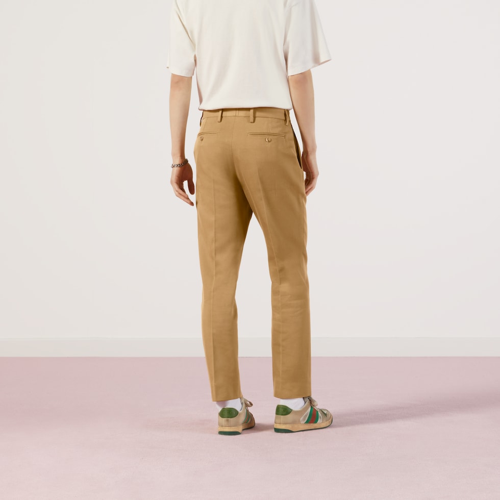 Cotton ankle trousers with Web in light brown | GUCCI® NL