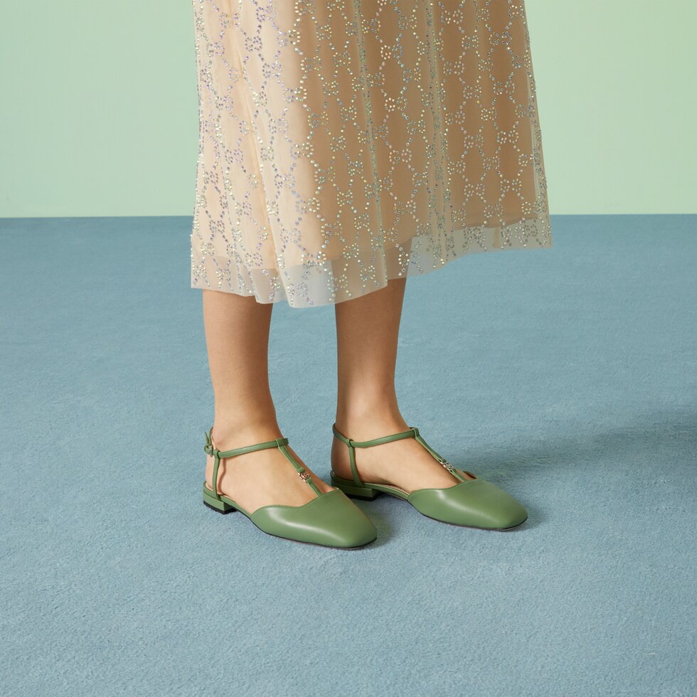 スニーカー GUCCI Dark Green Gg Fabric Ballerinas Women's Gucci Horsebit ballet flat in dark green GG canvas