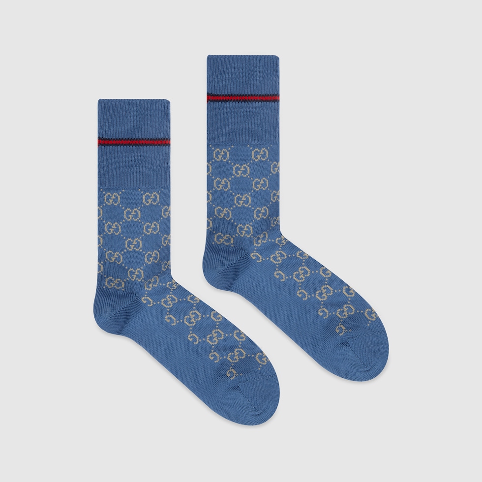 GG cotton blend socks in blue and beige | GUCCI® US