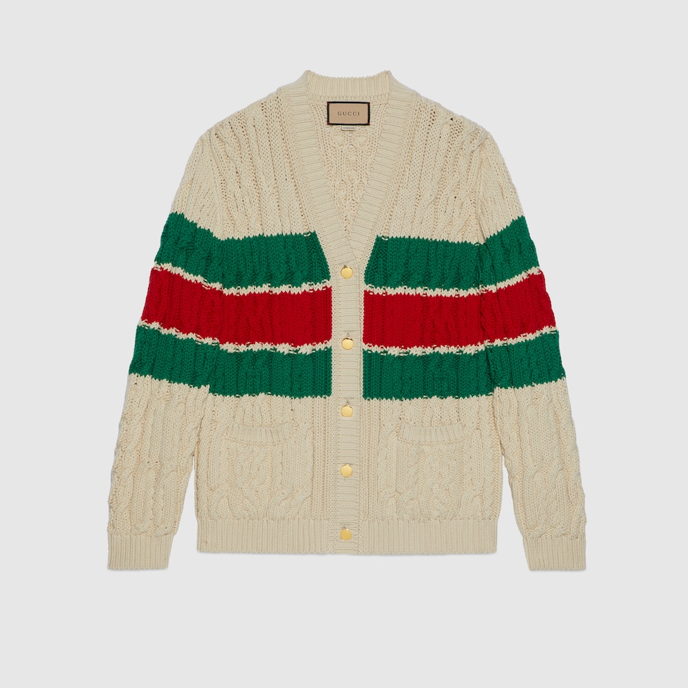 GUCCI カーディガン Cotton cardigan with Web in ivory | GUCCI® SG