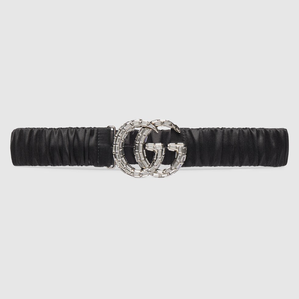 Gucci Elastic Belt With Crystal Double G Buckle in Black