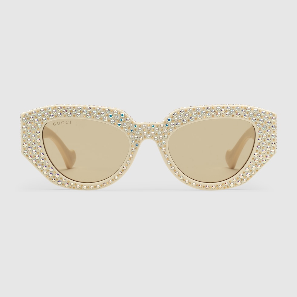 Sonnenbrille mit geometrischem Rahmen in elfenbeinfarbenes Azetat 