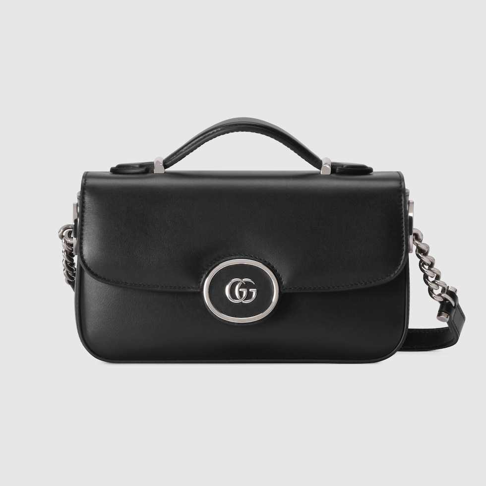 Petite GG mini shoulder bag in black leather | GUCCI® SG