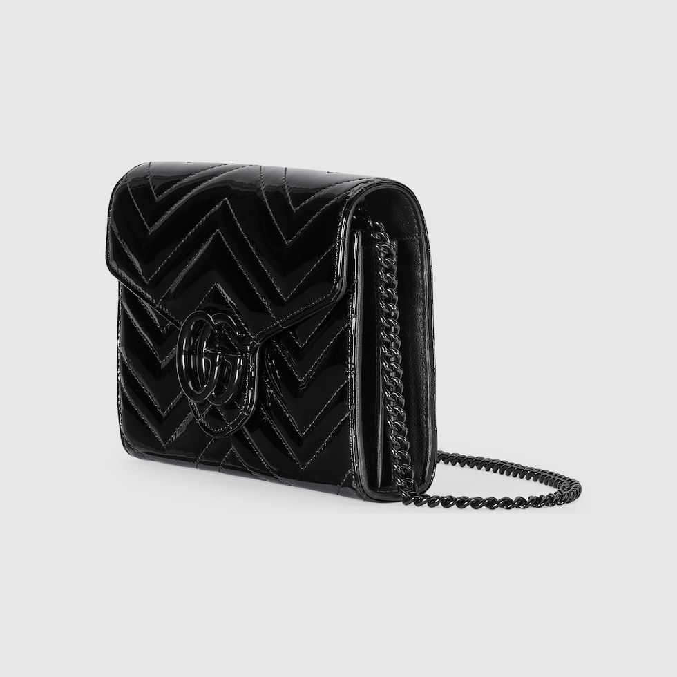 GG Marmont patent matelassé mini bag in black patent leather GUCCI