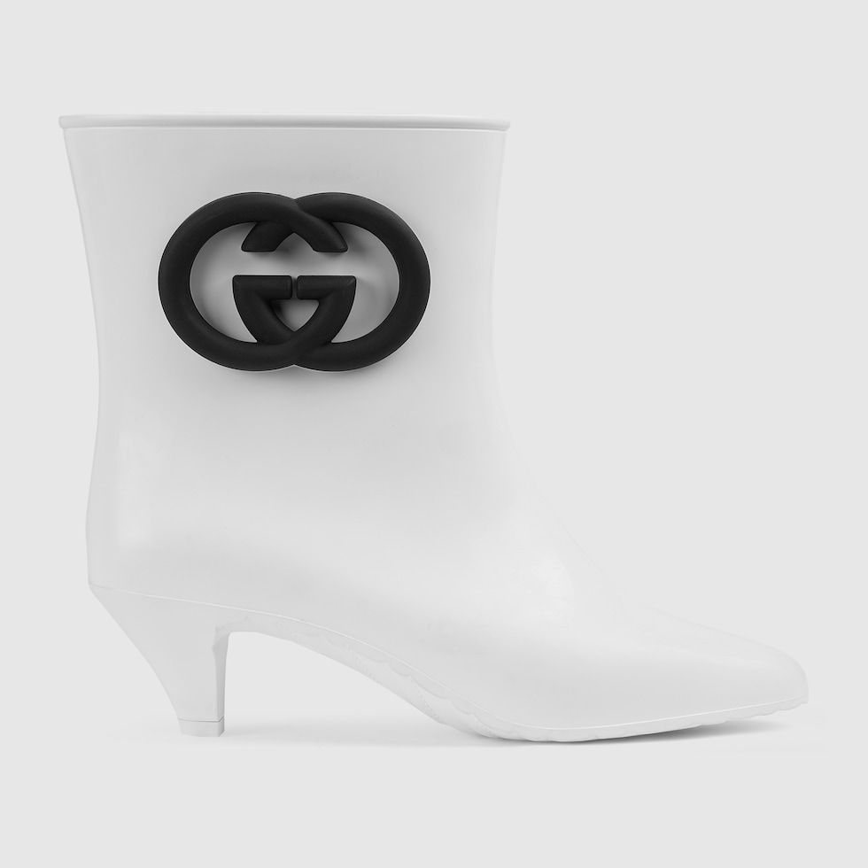 Women's Interlocking G ankle boot in white shiny rubber GUCCI® UK