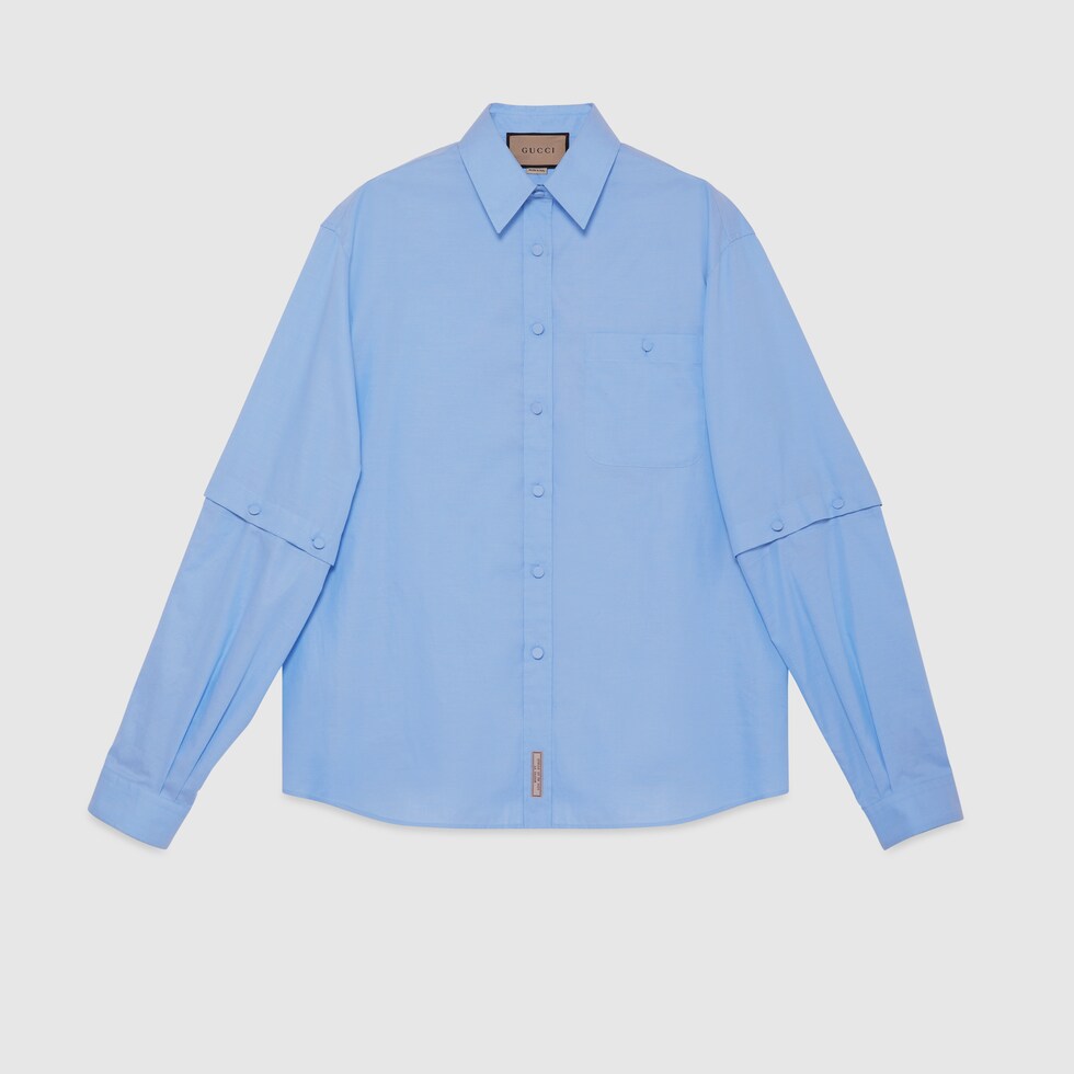 Cotton shirt with detachable sleeves in light blue GUCCI® ZA